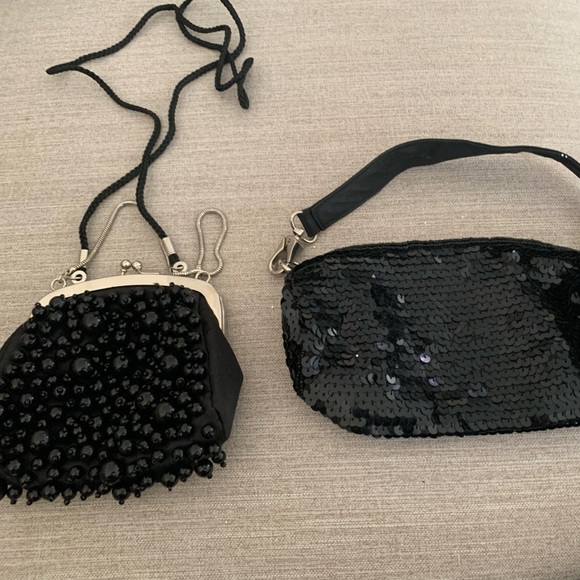 Handbags - Elegant Black Sequin and Beaded Evening Bags